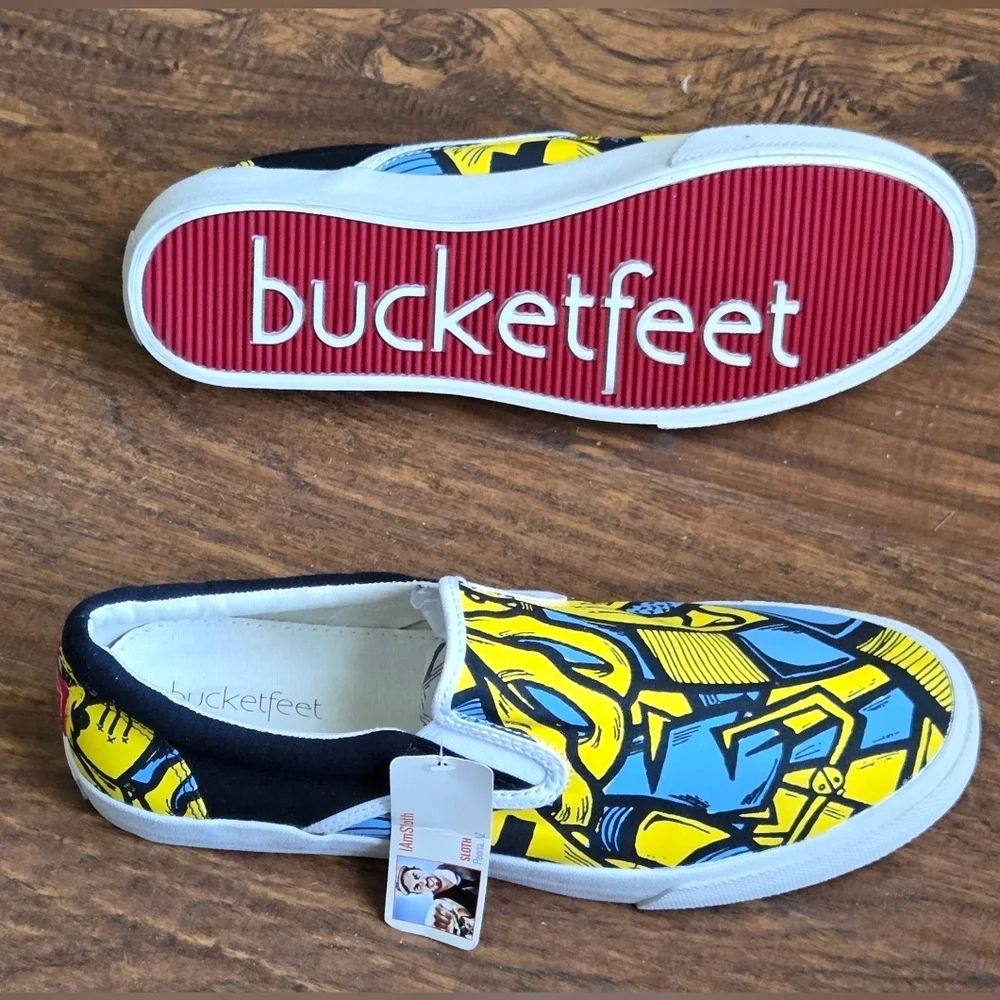 NWT Bucketfeet sz 10 Men Artist Design I AM SLOTH slip-on Shark Graffiti Limited